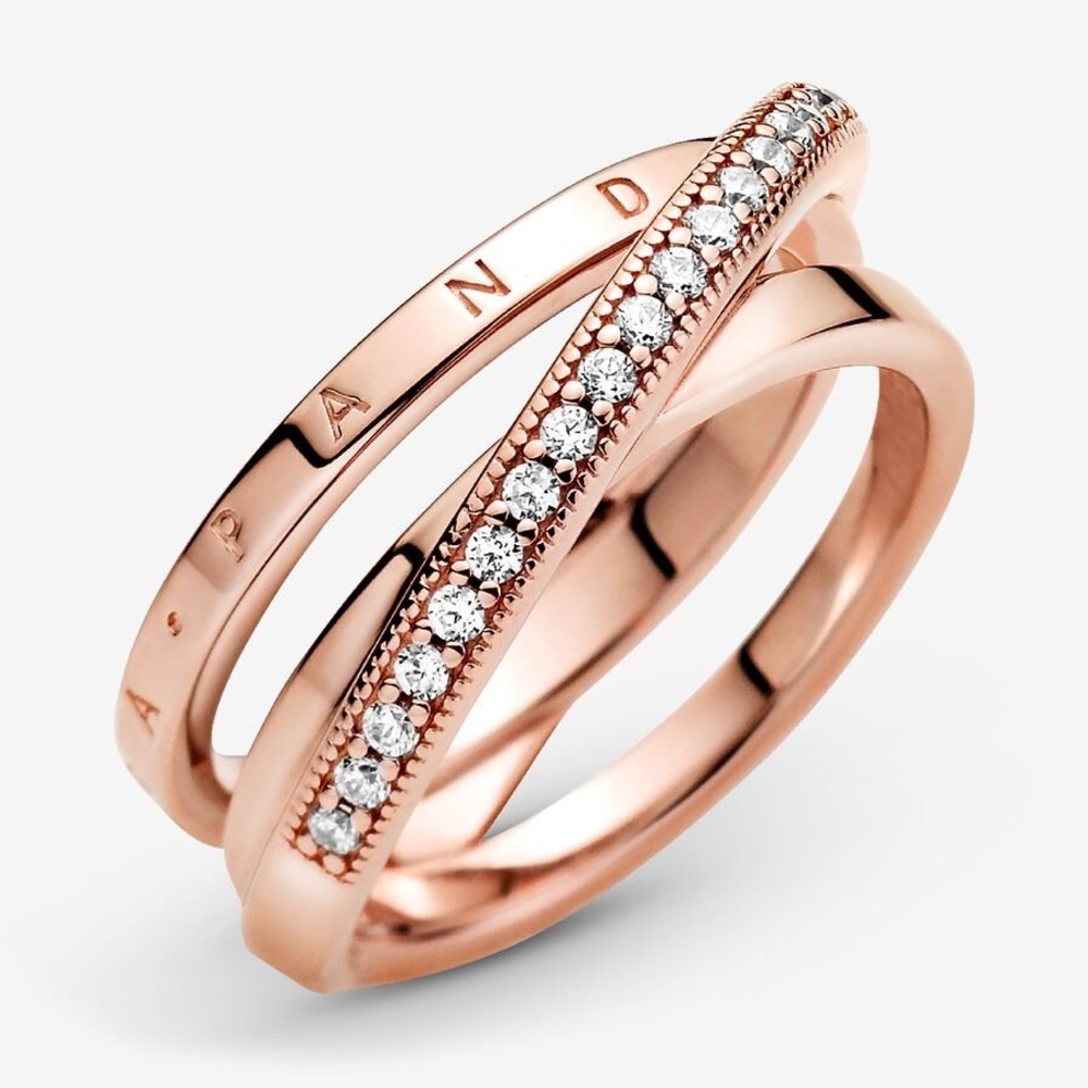 Pandora Rose Gold Triple Band Ring with Clear Crystals
